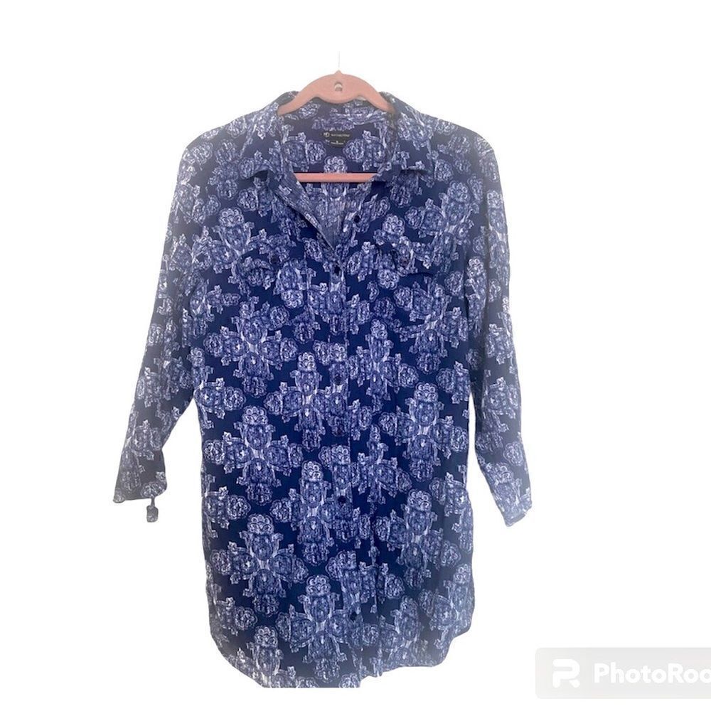 New Directions women’s ruched sleeve button down shirt size small